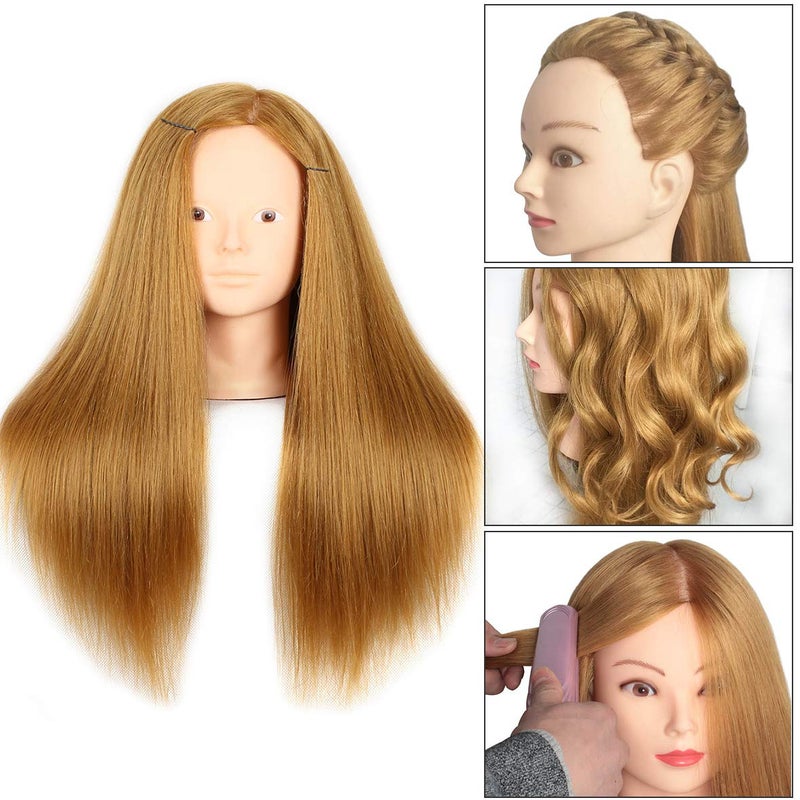 Leeven Mannequin Head With Human Hair 22-24 Inch Blonde 60% Real Hair Cosmetology Manicans Head for Practicing Braiding Styling Cutting Doll Head with Clamp Holder - Image 2